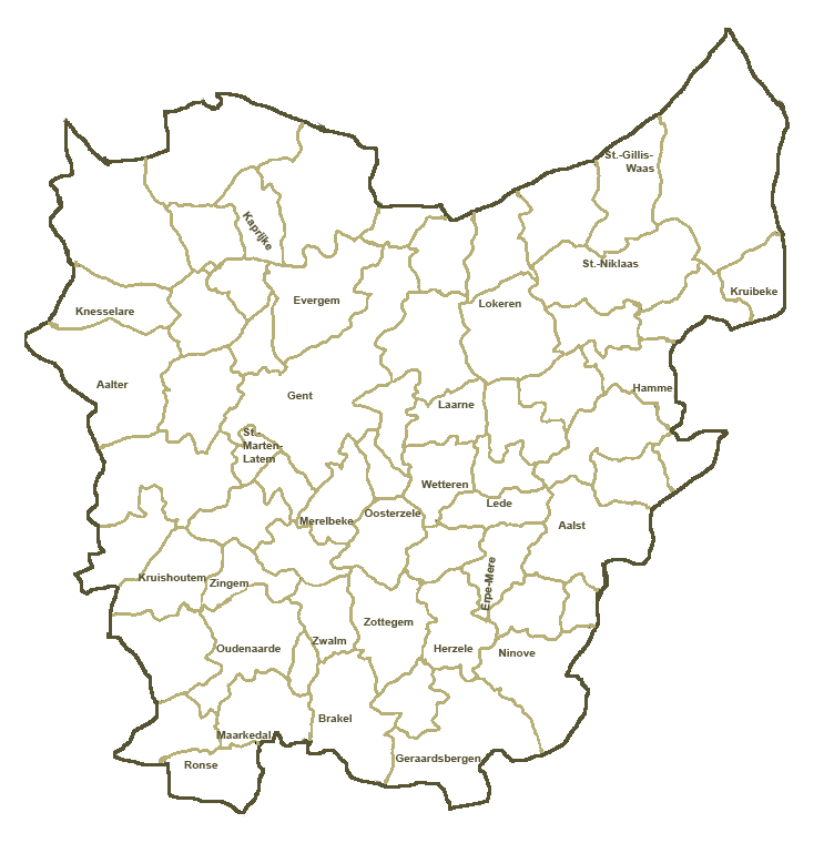 Kaart provincie Oost-Vlaanderen