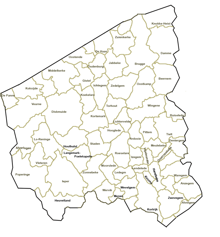 Kaart provincie West-Vlaanderen